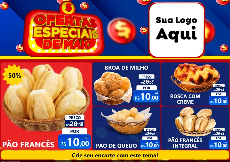 Modelo de Encarte para Encarte A4 Horizontal com o tema Ofertas Especiais de Maio para Padaria