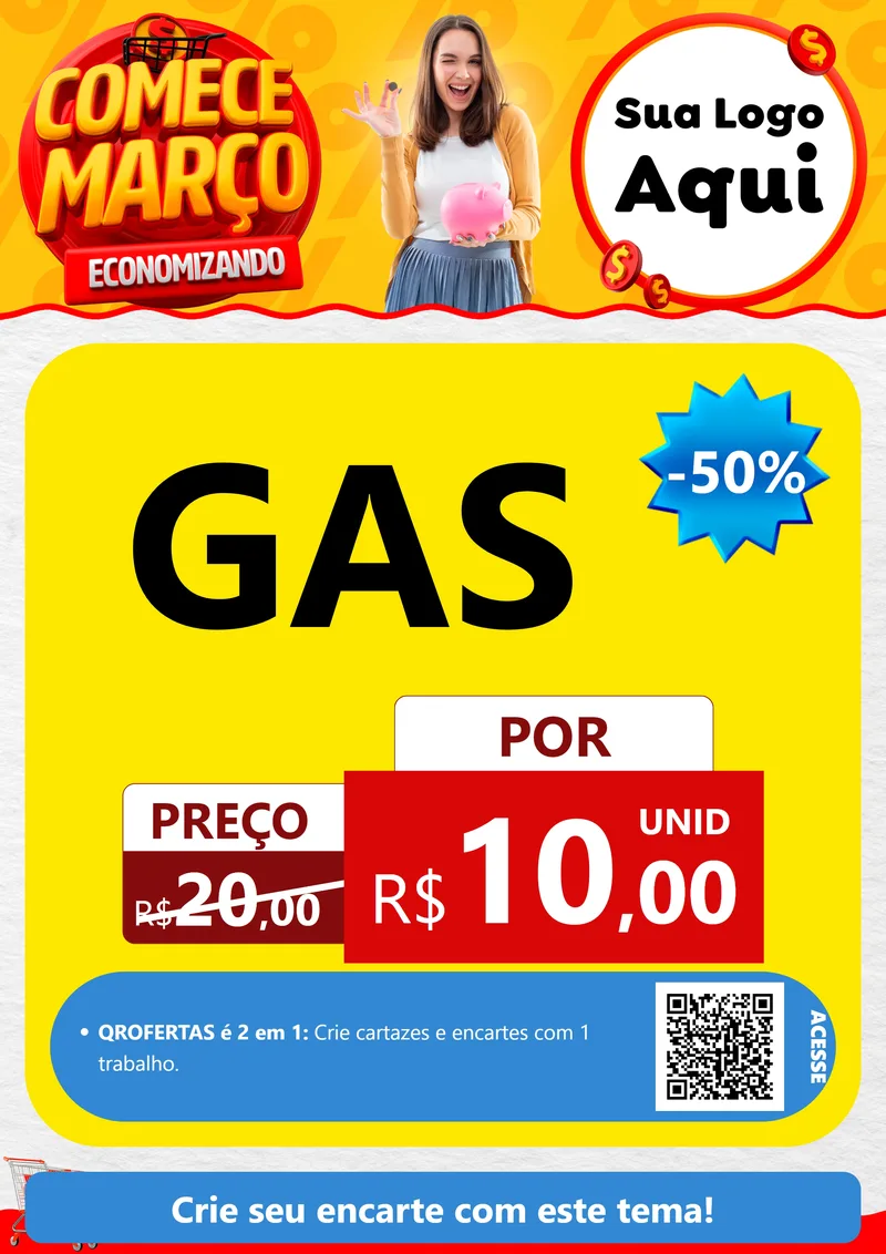 Modelo de Cartaz para Cartaz A4 Vertical com o tema Comece Março Economizando para Água e gás