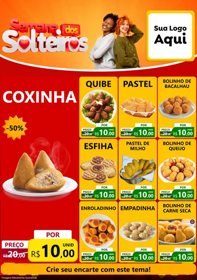 Modelo de Encarte para Encarte A4 Vertical com o tema Semana dos Solteiros para Salgadaria