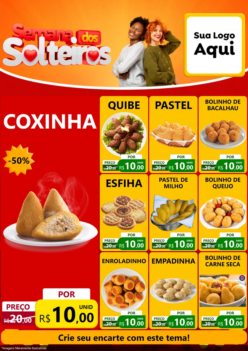 Modelo de Encarte para Encarte A4 Vertical com o tema Semana dos Solteiros para Salgadaria