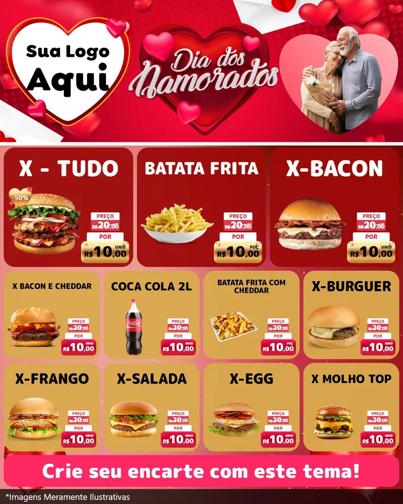 Modelo de Rede Social para Feed Instagram com o tema Dia Dos Namorados para Hamburgueria