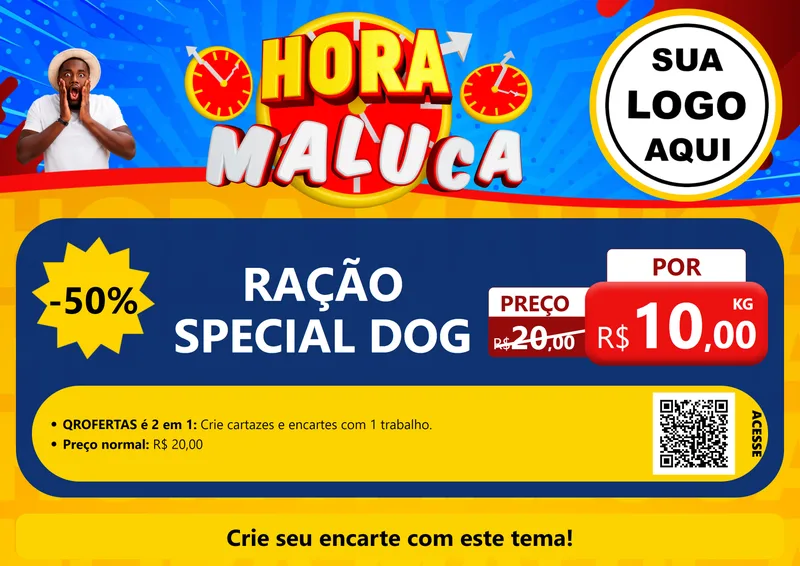 Modelo de Cartaz para Cartaz A4 Horizontal com o tema Hora Maluca para Pet Shop