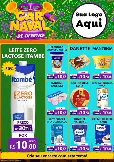 Modelo de Encarte para Encarte A4 Vertical com o tema Carnaval de Ofertas para Frios e Laticínios