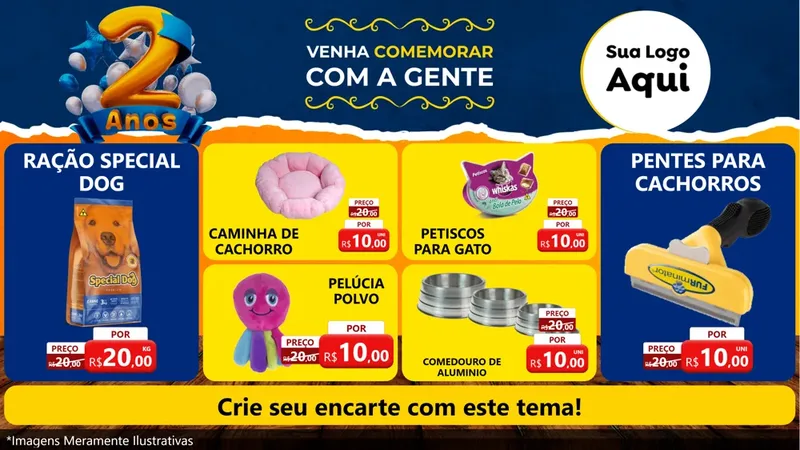 Modelo de TV para TV Horizontal com o tema Aniversário de 2 anos para Pet Shop