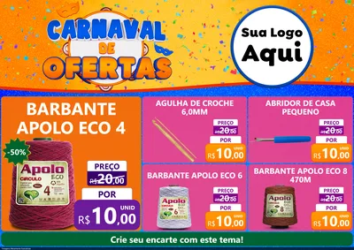 Modelo de Encarte para Encarte A4 Horizontal com o tema Carnaval de Ofertas para Armarinho e Aviamentos