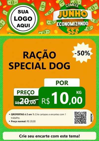 Modelo de Cartaz para Cartaz A4 Vertical com o tema Comece Junho Economizando para Pet Shop