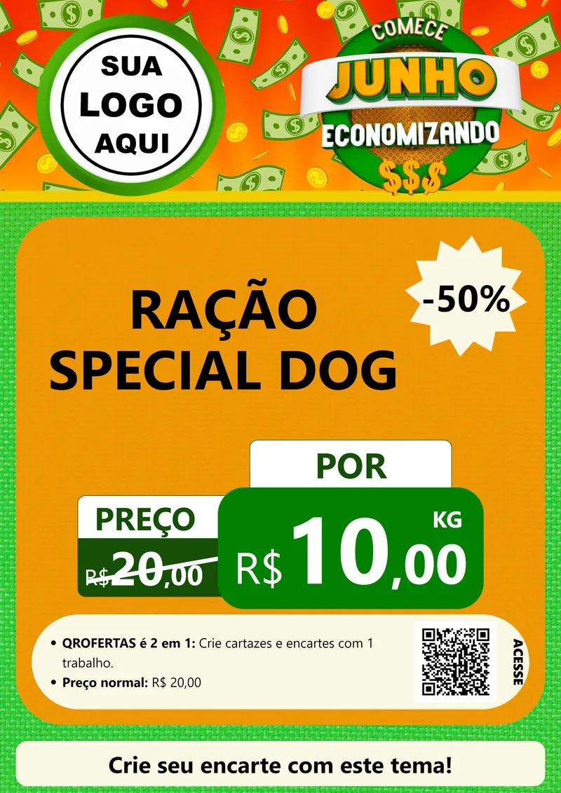 Modelo de Cartaz para Cartaz A4 Vertical com o tema Comece Junho Economizando para Pet Shop