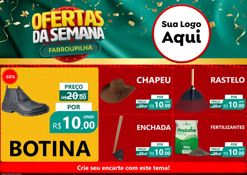 Modelo de Encarte para Encarte A4 Horizontal com o tema Ofertas da Semana Farroupilha para Agropecuária