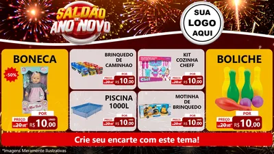 Modelo de TV para TV Horizontal com o tema Saldão de Ano Novo para Brinquedos