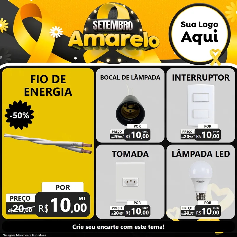Modelo de Rede Social para Feed Facebook com o tema Setembro Amarelo para Materiais Elétricos