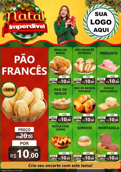 Modelo de Encarte para Encarte A4 Vertical com o tema Natal Imperdível para Padaria