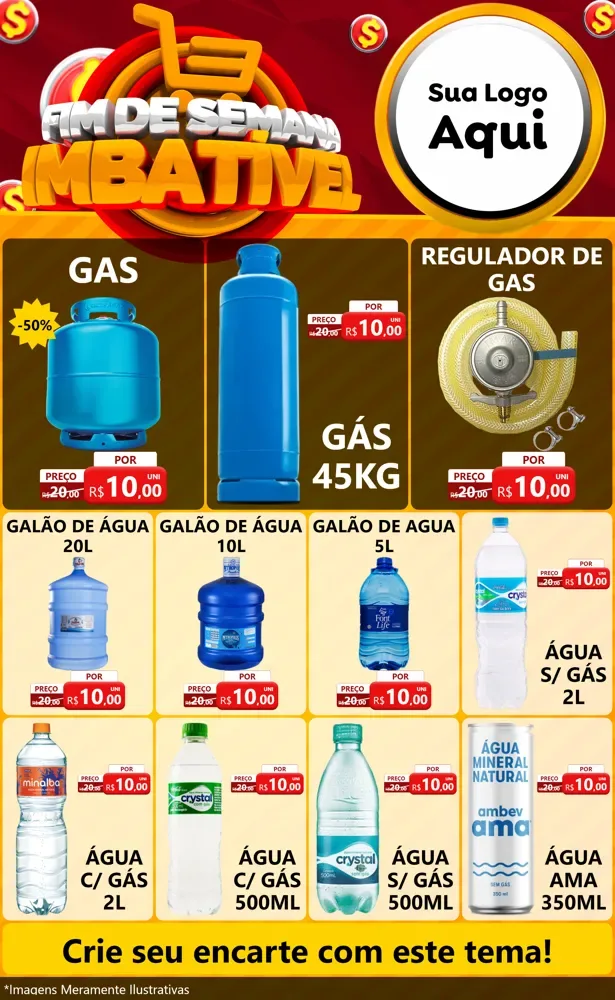 Modelo de Encarte para Encarte Grande com o tema Fim de Semana Imbatível para Água e gás