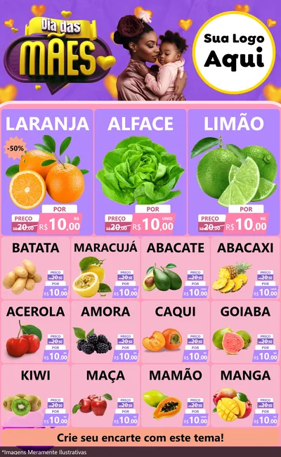 Modelo de Encarte para Encarte Grande com o tema Dia das Mães para Hortifrúti