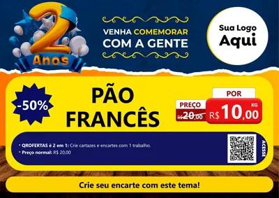 Modelo de Cartaz para Cartaz A4 Horizontal com o tema Aniversário de 2 anos para Padaria