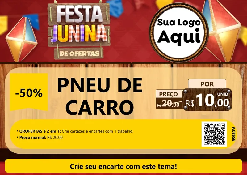 Modelo de Cartaz para Cartaz A4 Horizontal com o tema Festa Junina de Ofertas para Auto peças