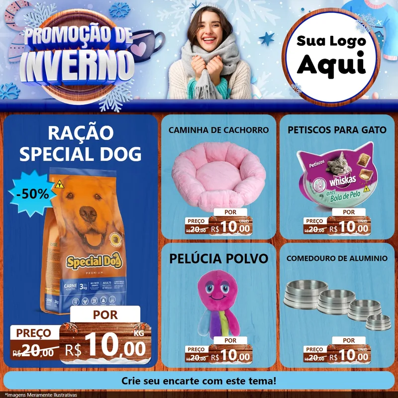 Modelo de Rede Social para Feed Facebook com o tema Promoção de Inverno para Pet Shop