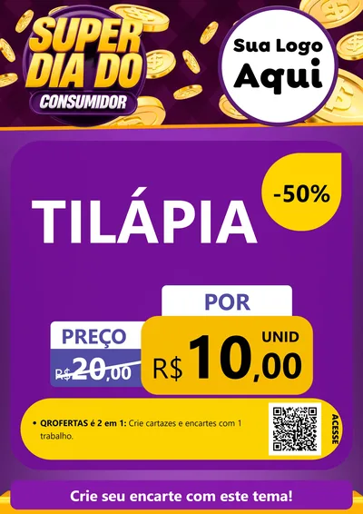 Modelo de Cartaz para Cartaz A4 Vertical com o tema Super Dia do Consumidor para Peixaria