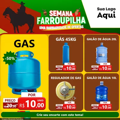 Modelo de Rede Social para Feed Facebook com o tema Semana Farroupilha - Uma Barbaridade de Ofertas para Água e gás