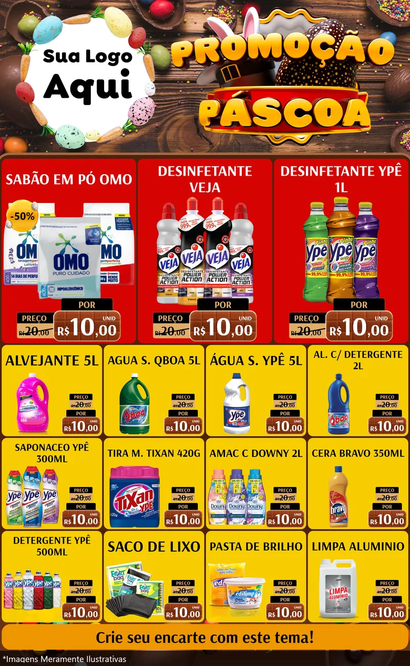 Modelo de Encarte para Encarte Grande com o tema Promoção Páscoa para Produtos de Limpeza