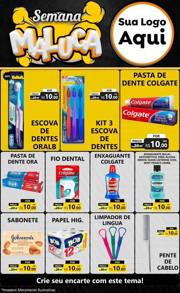 Modelo de Encarte para Encarte Grande com o tema Semana Maluca para Higiene Pessoal