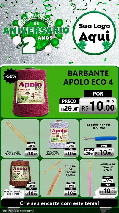 Modelo de Rede Social para Stories com o tema Promoção de Aniversário - 2 Anos para Armarinho e Aviamentos