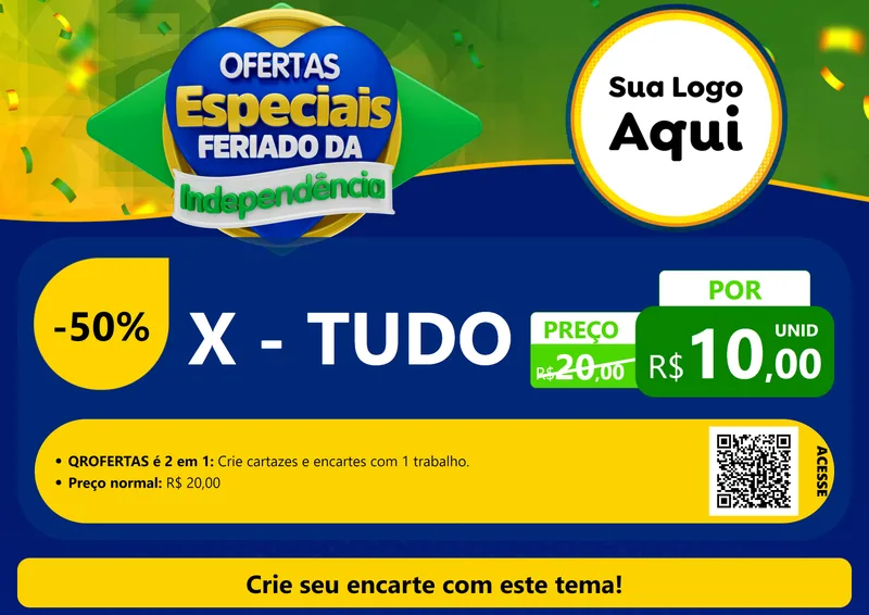 Modelo de Cartaz para Cartaz A4 Horizontal com o tema Ofertas Especiais Feriado da Independência para Hamburgueria
