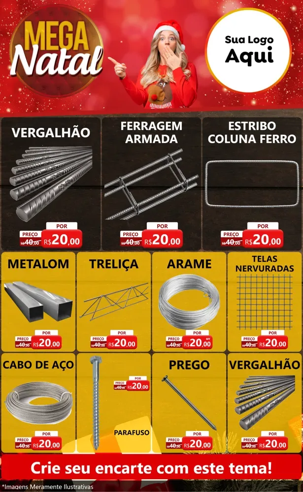 Modelo de Encarte para Encarte Grande com o tema Mega Natal para Ferragens