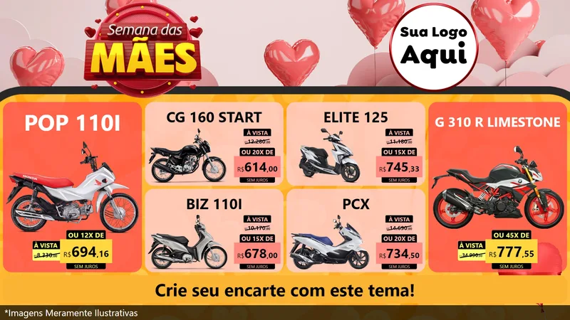Modelo de TV para TV Horizontal com o tema Semana das Mães para Concessionaria de Motos