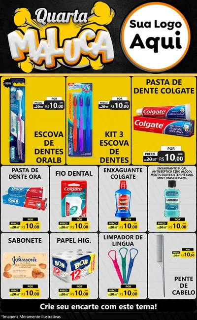 Modelo de Encarte para Encarte Grande com o tema Quarta Maluca para Higiene Pessoal