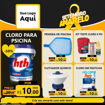 Modelo de Rede Social para Feed Facebook com o tema Setembro Amarelo para Produtos para Piscina