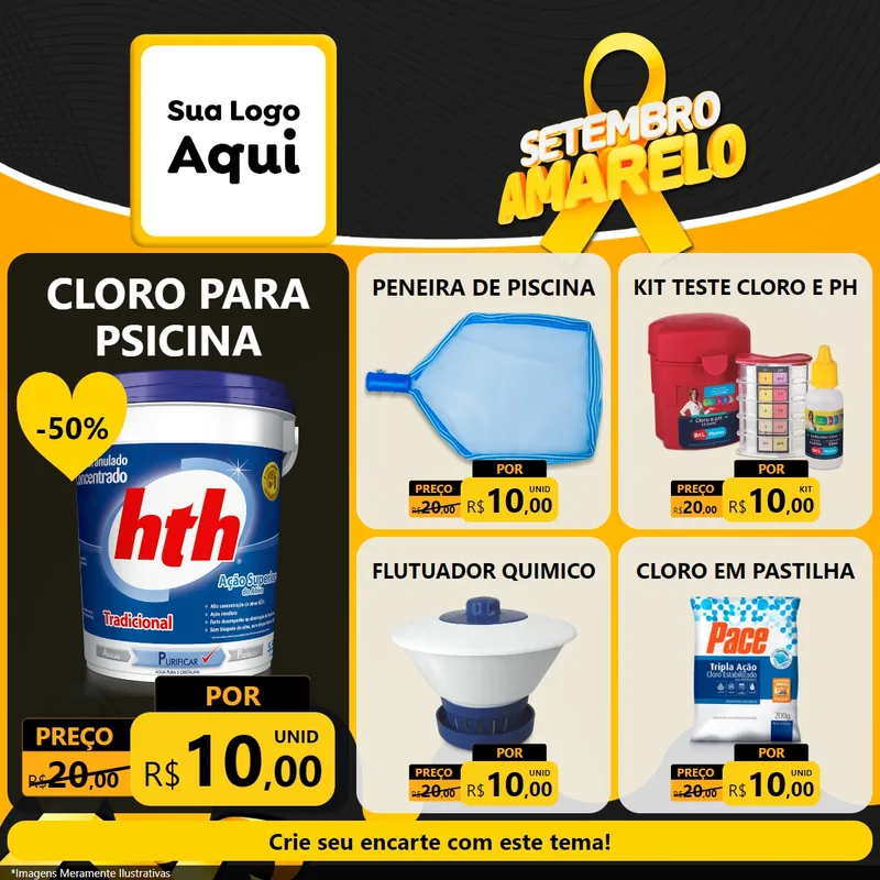 Modelo de Rede Social para Feed Facebook com o tema Setembro Amarelo para Produtos para Piscina