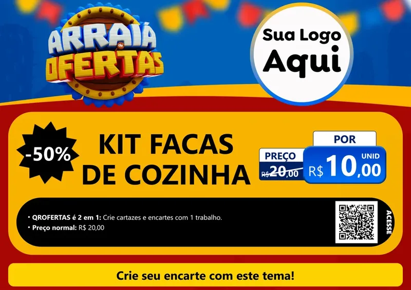 Modelo de Cartaz para Cartaz A4 Horizontal com o tema Arraiá de Ofertas - Junina para Utilidades Domésticas