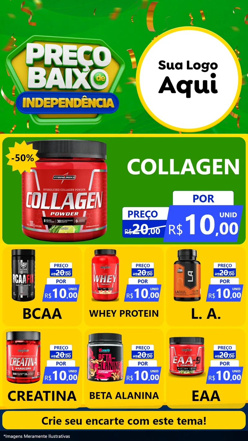 Modelo de Rede Social para Stories com o tema Preço Baixo de Independência para Suplementos alimentares