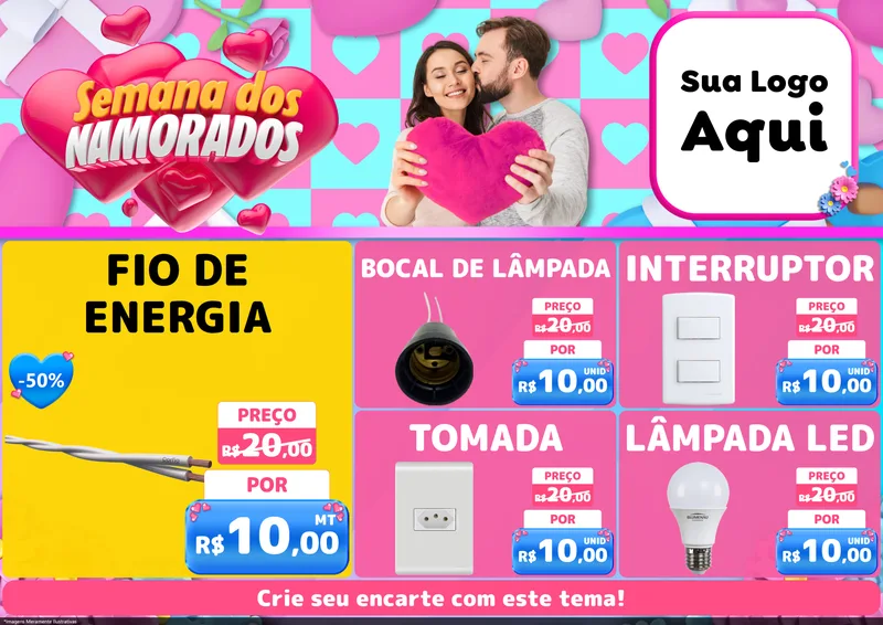 Modelo de Encarte para Encarte A4 Horizontal com o tema Semana dos Namorados para Materiais Elétricos