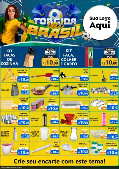 Modelo de Encarte para Encarte A4 Vertical com o tema Torcida Vai Brasil - Copa para Utilidades Domésticas