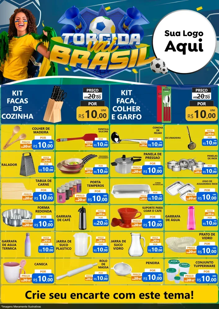 Modelo de Encarte para Encarte A4 Vertical com o tema Torcida Vai Brasil - Copa para Utilidades Domésticas