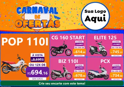 Modelo de Encarte para Encarte A4 Horizontal com o tema Carnaval de Ofertas para Concessionaria de Motos