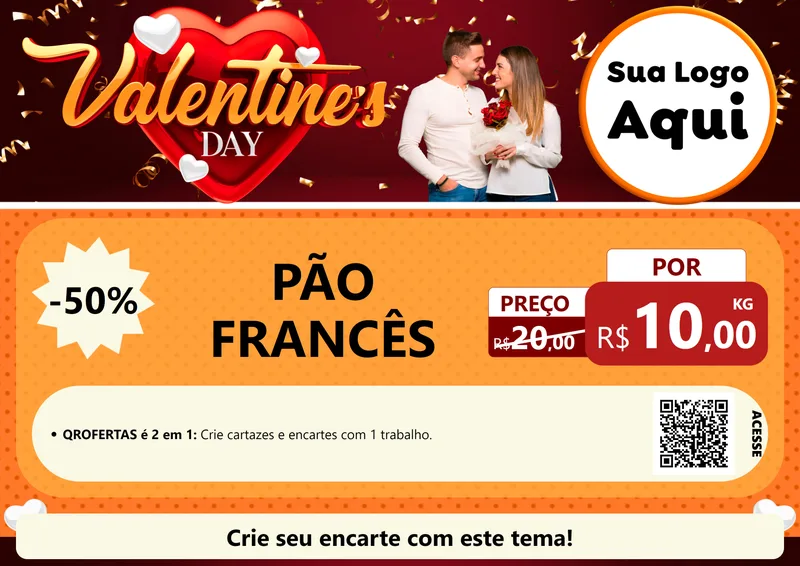 Modelo de Cartaz para Cartaz A4 Horizontal com o tema Valentine's Day para Padaria