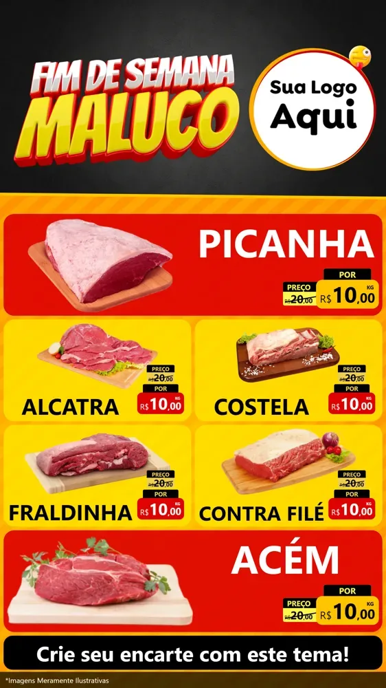Modelo de TV para TV Vertical com o tema Final de Semana Maluco para Açougue