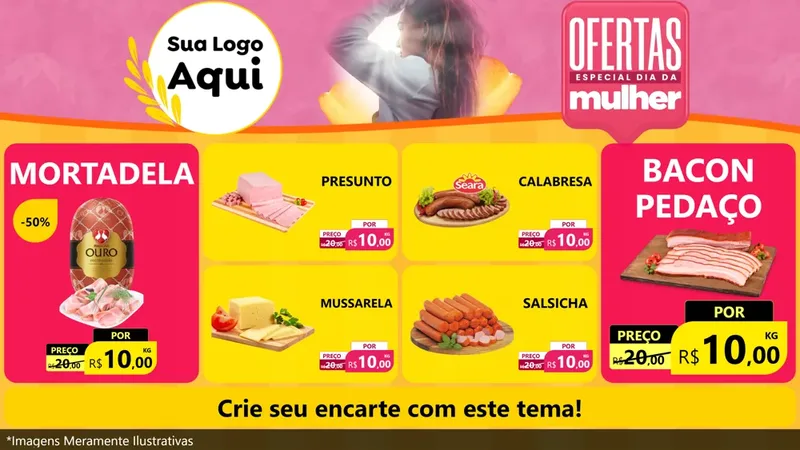 Modelo de TV para TV Horizontal com o tema Ofertas - Especial Dia Das Mulheres para Frios e Laticínios