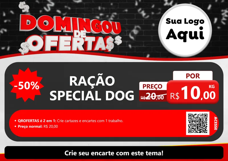 Modelo de Cartaz para Cartaz A4 Horizontal com o tema Domingou de Ofertas para Pet Shop
