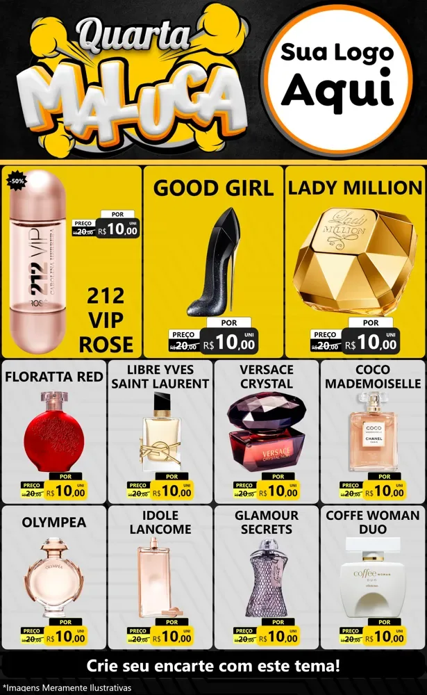 Modelo de Encarte para Encarte Grande com o tema Quarta Maluca para Perfumes