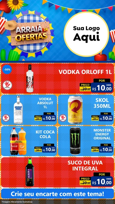 Modelo de TV para TV Vertical com o tema Arraiá de Ofertas para Distribuidora de bebidas