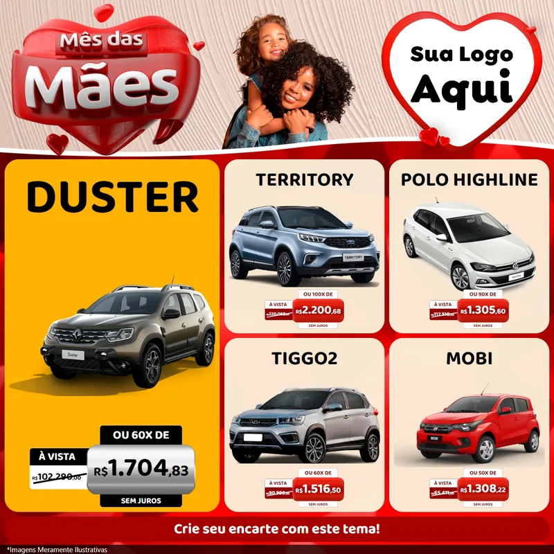 Modelo de Rede Social para Feed Facebook com o tema Mês das Mães para Concessionaria de Carros