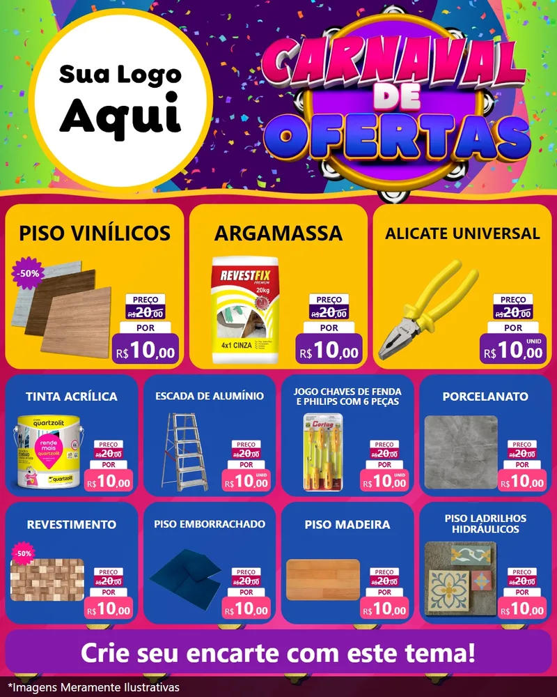 Modelo de Rede Social para Feed Instagram com o tema Carnaval de Ofertas para Material para Construção