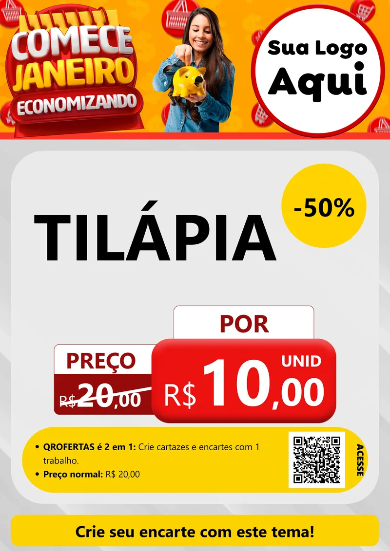 Modelo de Cartaz para Cartaz A4 Vertical com o tema Comece Janeiro Economizando para Peixaria