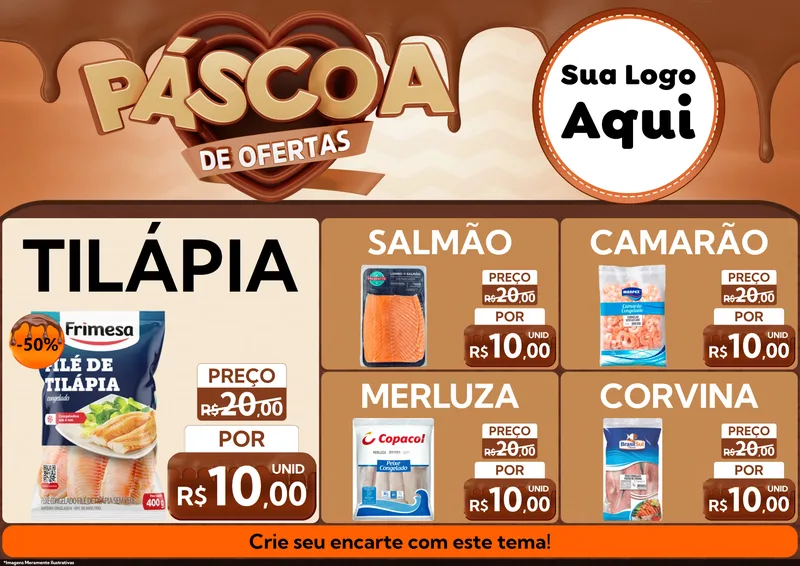Modelo de Encarte para Encarte A4 Horizontal com o tema Páscoa de Ofertas para Peixaria