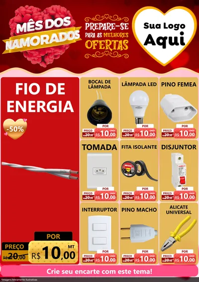 Modelo de Encarte para Encarte A4 Vertical com o tema Mês dos Namorados para Materiais Elétricos