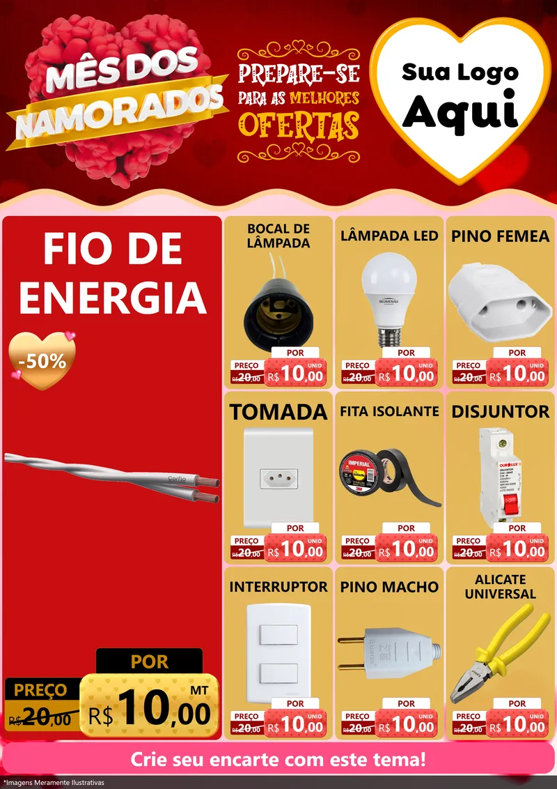 Modelo de Encarte para Encarte A4 Vertical com o tema Mês dos Namorados para Materiais Elétricos