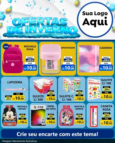 Modelo de Rede Social para Feed Instagram com o tema Ofertas de Inverno para Papelaria